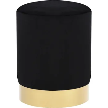 Taburet Stylová podnožka/stolička ve tvaru sudu, sametová, černo-zlatá, 28x36 cm