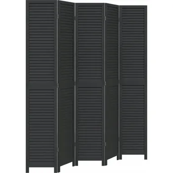 Paraván Paraván z masivního dřeva paulovnie, černý, 175-180x220 cm, 5 dílný