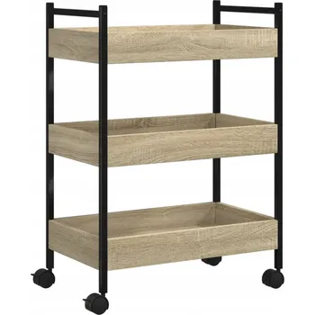 Servírovací stolek Kuchyňský vozík Vintage z dřevotřísky a ocelového rámu, dub