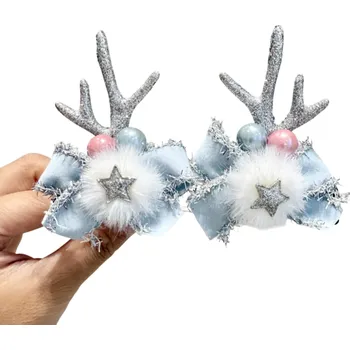 Vánoce Vánoční sponky do vlasů Zdobené sobí parohy s červenou mašlí, hvězdou a bambulkou Originální doplněk pro Vánoční účes stříbrná