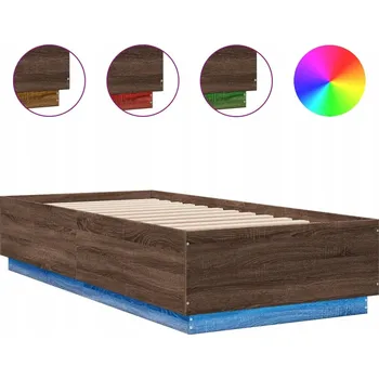 Postel Rám postele s LED podsvícením, hnědý dub, 203 x 93 x 40 cm