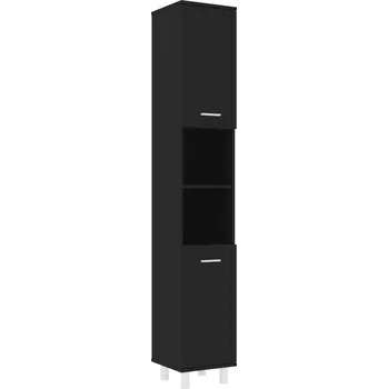 Koupelnový nábytek Koupelnová skříňka se 6 přihrádkami a 2 dvířky, černá, 30x30x179 cm