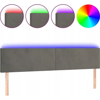 Čelo postele s LED, nastavitelná výška, samet, tmavě šedá, 160x5x78/88 cm