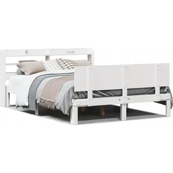 Postel Bílá postel z borovicového dřeva 211,5 x 150 x 82 cm s poličkami