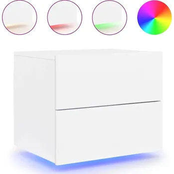Noční stolek Závěsný Noční Stolek s RGB LED Osvětlením, Bílý, 50x39x41 cm