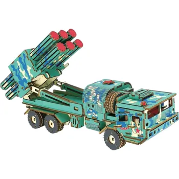 ostatní stavebnice 3D dřevěné puzzle maskáčové raketové vozidlo 27,4 x 8,7 x 9,8 cm 312 dílků Laserem vyřezávaný model ze dřeva s tištěným návodem