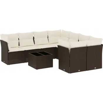 Zahradní sestava Ratanová sedací souprava s PE ratanem, stolek z tvrzeného skla, hnědá, 23