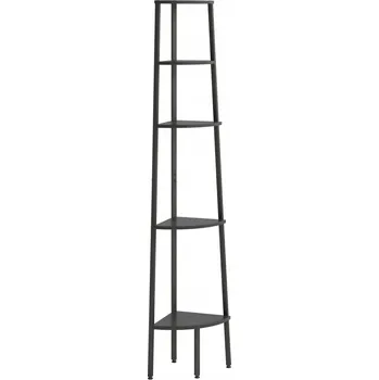 Knihovna Rohová police 5-úrovňová z pevné oceli, černá, 45,5x31,5x180 cm