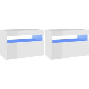 Noční stolek LED RGB Noční stolek, bílý vysoký lesk, 60x35x40 cm