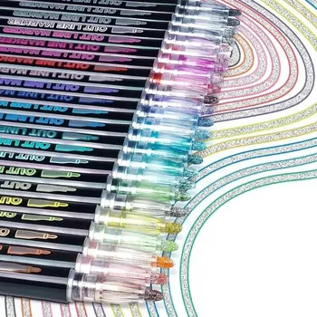 Sada 12 fixů s dvojitou čarou a kovovým efektem Třpytivé fixy pro kreativní psaní a kreslení Unikátní fixy s metalickým obrysem