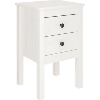 Noční stolek Noční stolek z masivního borovicového dřeva, 2 zásuvky, bílá barva, 40 x 35 x 61,5