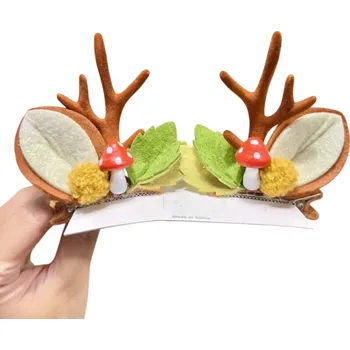 Vánoce Vánoční sponky do vlasů Sobí parohy s oušky, houbičkou, listy a bambulkou Lesní doplněk pro Vánoční účes a zimní focení hnědá