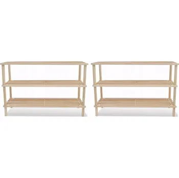 Botník Třípatrový dřevěný botník, masivní jedlové dřevo, 74x26x48,5 cm