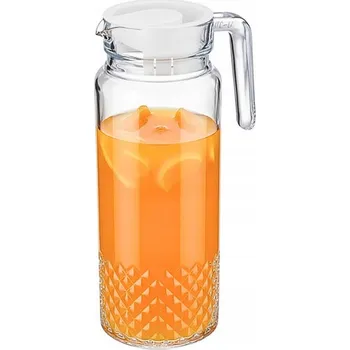 Skleněný džbán s plastovým víkem 1L - lisovaný vzor karo/kosočtverce, bezbarvý