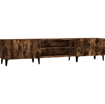 Televizní stolek TV stolek se 4 přihrádkami, kovové nohy, kouřový dub, 180x31