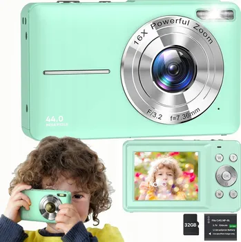 Digitální kompakt DĚTSKÝ DIGITÁLNÍ FOTOAPARÁT 44Mpx KAMERA + 32GB KARTA