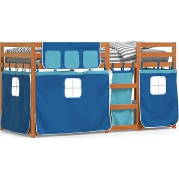 Postel Patrová postel z borovicového dřeva, voskovaná hnědá, 195,5 x 80,5 x 112 cm, se závěsy