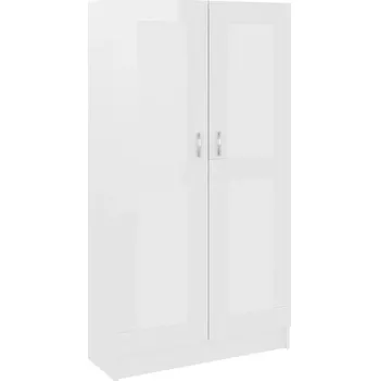 Knihovna Regál na knihy se 4 přihrádkami a 2 dvířky, bílý lesk, 82.5x30.5x150