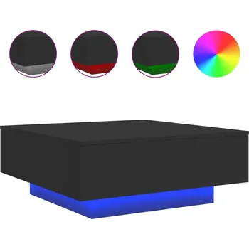 Konferenční stolek LED konferenční stolek z dřevěného materiálu, černý, 80x80x31 cm