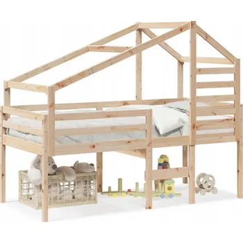 Postel Vysoká dětská postel se střechou z masivního borovicového dřeva 205,5 x 95,5 x 8