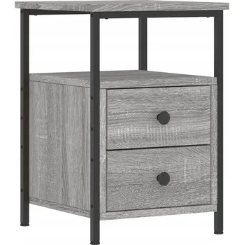 Noční stolek Industriální Noční Stolek z Materiálu na bázi dřeva, Šedý Dub Sonoma,