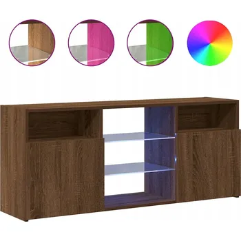 Televizní stolek TV stolek s LED RGB podsvícením, dřevěný, hnědý dub, 120x30x50 cm