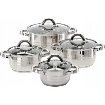Ocelové HRNCE NA INDUKCI velké SADA HRNCŮ NA PLYN 8 ks POKLICE Steel