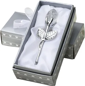 umělá květina Umělá křišťálová růže se stříbrným stonkem 9 x 3 cm Dárková krabička 3 x 5,5 x 12 cm Elegantní dekorace pro dárky a interiéry bílá