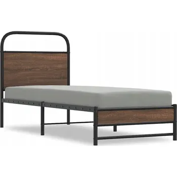Postel Rám postele ocelový s čelem, hnědý dub, 207 x 85 x 100 cm