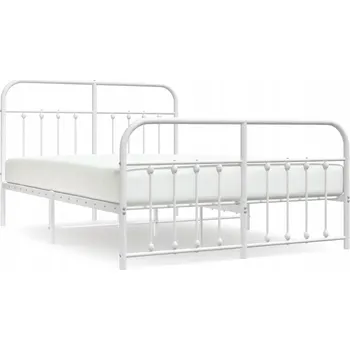 Postel Bílý kovový rám postele 196 x 142 x 100 cm s čelem a nožní deskou