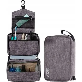 Kosmetická taška Organizér kosmetický kufřík velký cestovní závěsný rozkládací šedý