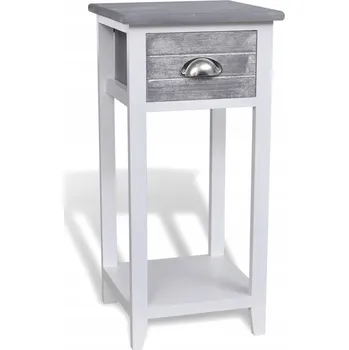 Noční stolek Noční stolek se zásuvkou a poličkou, paulownia, bílo-šedý, 30x30x63 cm