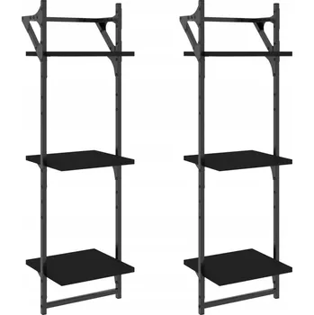 police Nástěnná police s tyčí, dřevěný materiál, černá, 30x25x100 cm