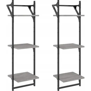 police Závěsná nástěnná police s tyčí, dřevotříska, šedý dub Sonoma, 30x25x1 cm