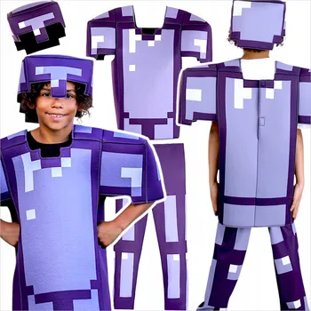 Karnevalový kostým MINECRAFT KOSTÝM STEVE ZAČAROVANÉ DIAMANTOVÉ BRNĚNÍ PIXELOVÝ OBLEK Z HRY