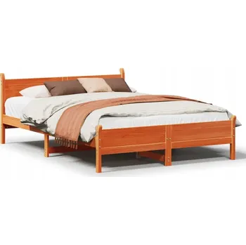 Postel Rám postele borovice s čelem, 199 x 125 x 72 cm, voskovaná hnědá