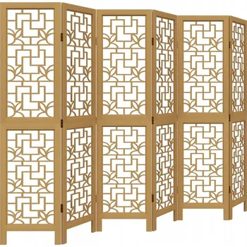 Paraván Paraván z masivního dřeva paulovnie, hnědý, 210-215x160 cm, 6 panelů