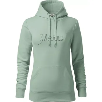 Dámská mikina Šachové figurky v řadě - obrys - Mikina dámská Cape s kapucí - XS ( Sage )