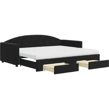 Pohovka Rozkládací pohovka se zásuvkami, černá, 212 x 100 x 75 cm