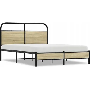 Postel Kovový rám postele s čelem v barvě dub sonoma 196x146x100 cm
