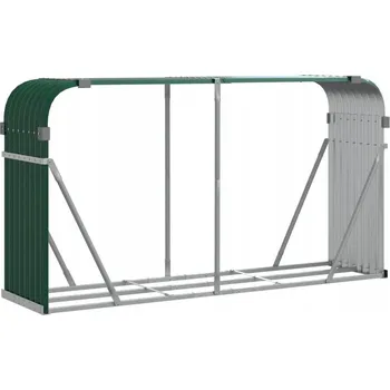 Stojan na palivové dřevo s háčky, ocel pozinkovaná, zelený, 180x45x