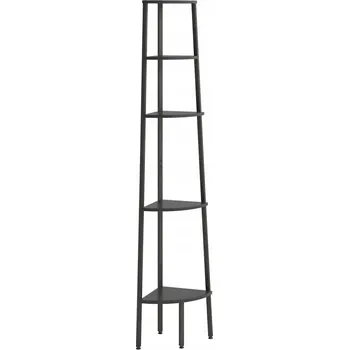 regál 5-patrový rohový regál z oceli, černý, 45,5x31,5x180 cm
