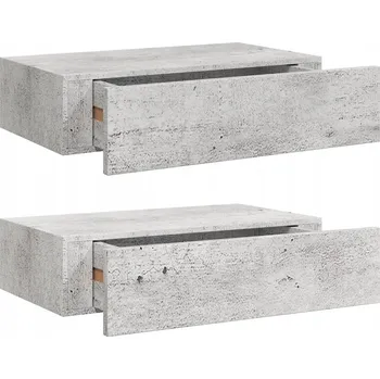 police Závěsná police se zásuvkou, MDF a kov, šedá betonu, 40x23,5x10 cm