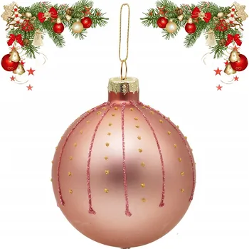 Vánoční dekorace VÁNOČNÍ KOULE SKLENĚNÁ OZDOBA ZÁVĚS NA VÁNOČNÍ STROMEK RŮŽOVÁ S BROKÁTEM 8cm