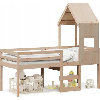 Postel Vysoká dětská postel s baldachýnem z masivního borovicového dřeva 195,5x80,5x89 cm