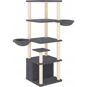 Multifunkční škrabadlo pro kočky s košíky, domečkem a platformami, tmavé