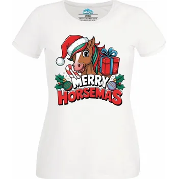 Dámské tričko Roztomilý Vánoční Kůň Merry Horsemas (Velikost: 4XL, Barva: Bílá)