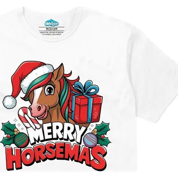 Pánské tričko Pánské tričko Roztomilý Vánoční Kůň Merry Horsemas (Velikost: S, Barva: Bílá)