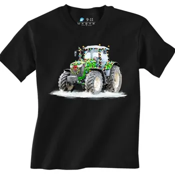 Dívčí tričko Dětské tričko Vánoční Traktor ve Sněhu (Velikost: 9-11, Barva: Černá)