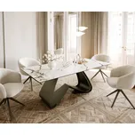 DELIFE Jídelní stůl Edge Boot 200x100 keramika Calacatta Luxe bílá-zlatá-šedá W-podnož kov efektová úprava titan